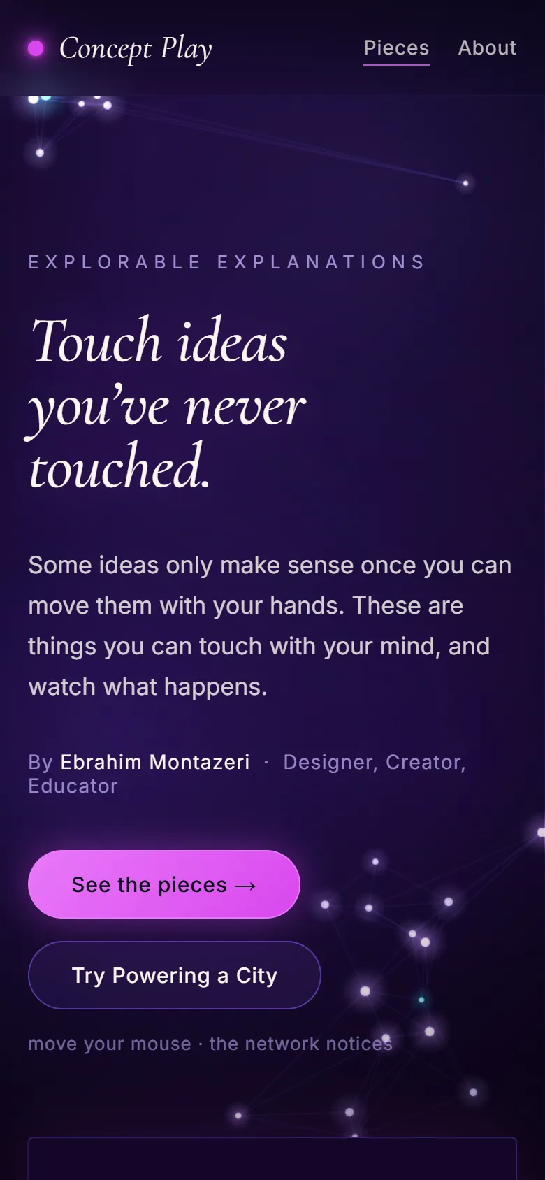The Concept Play home page on a phone