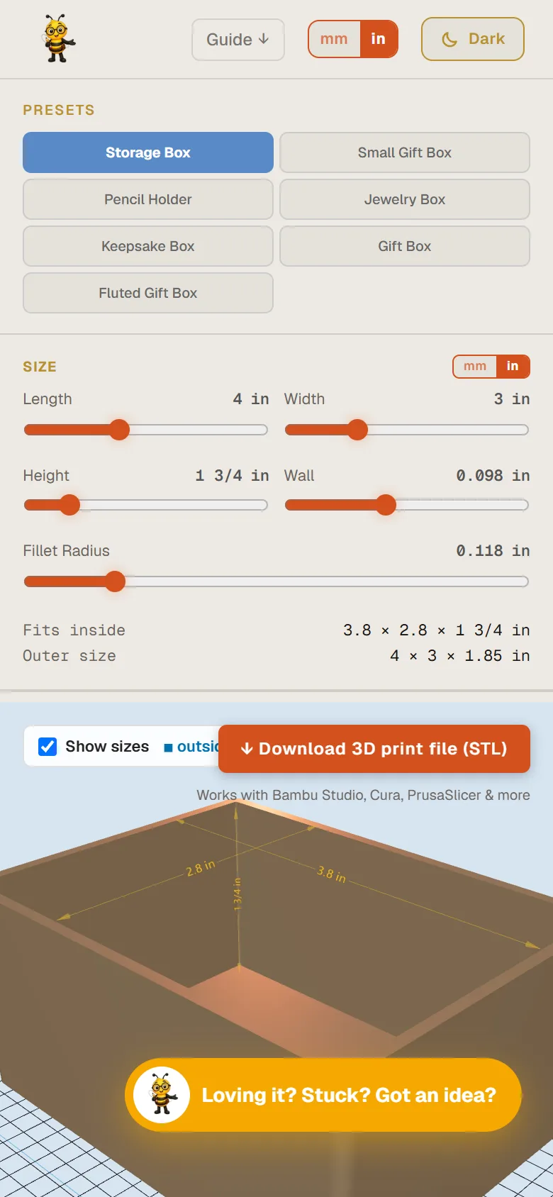 The box generator on a phone