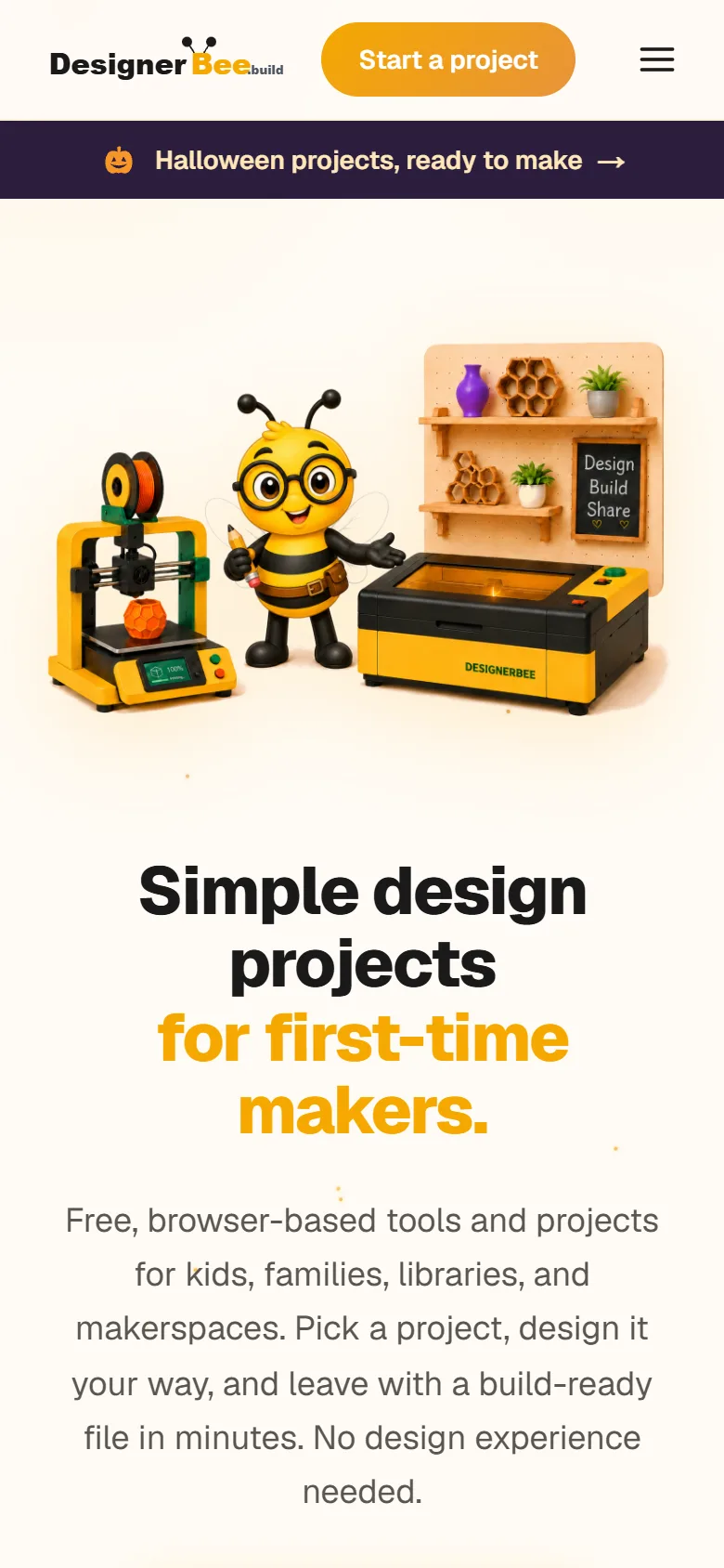 The DesignerBee home page on a phone