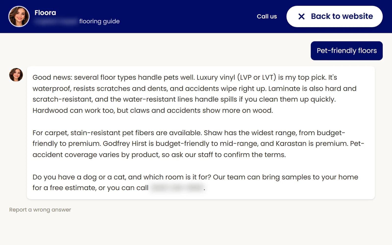 Floora answers Pet-friendly floors: which floors handle pets, which carpet brands are budget-friendly, mid-range or premium, and a nudge to ask the staff about terms