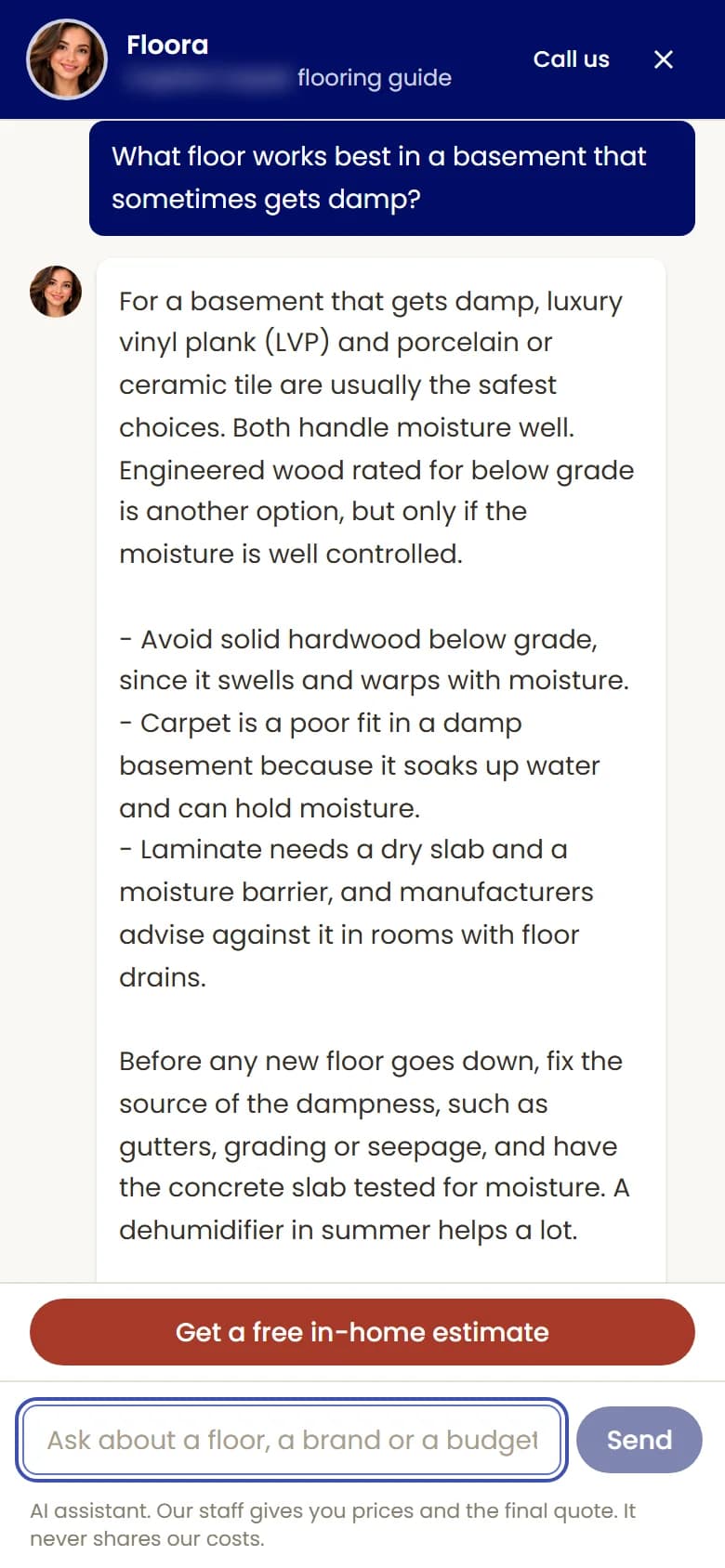 Floora’s answer about a damp basement on a phone