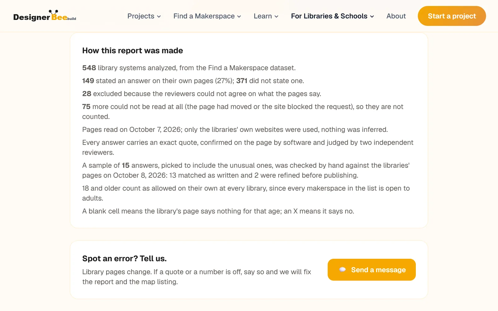 How the report was made: 548 library systems analyzed, 149 stated an answer, every answer judged by two independent reviewers, and 15 checked by hand