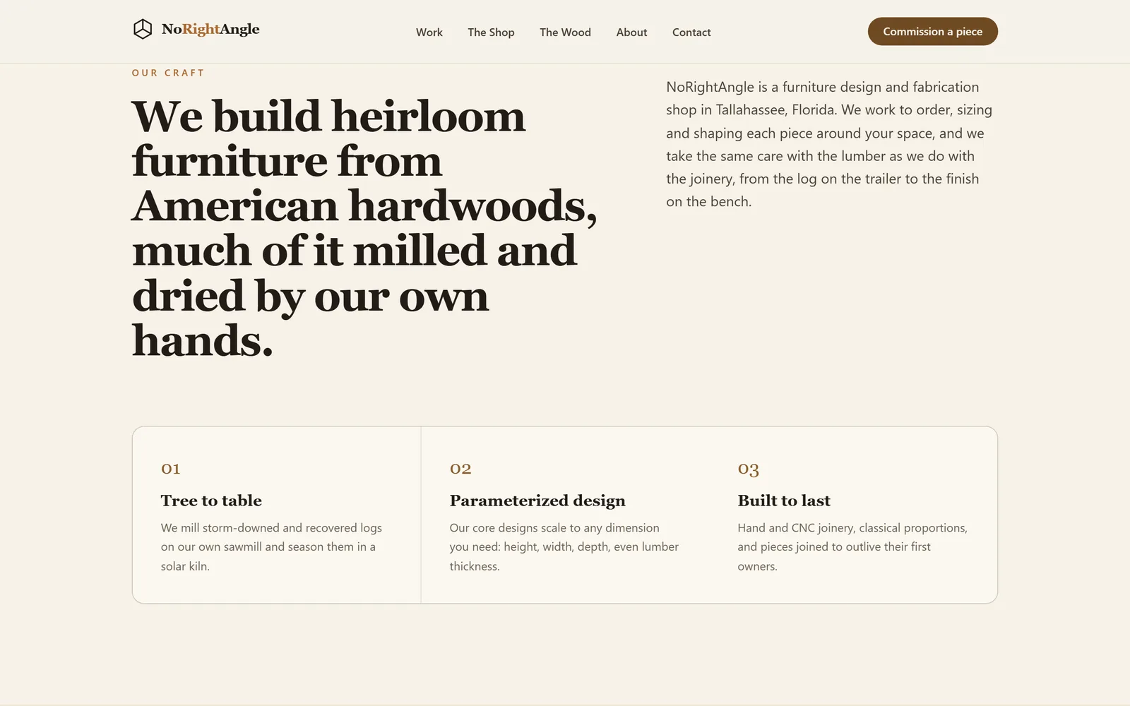 Our craft: a large statement about heirloom furniture from American hardwoods, with three principles below