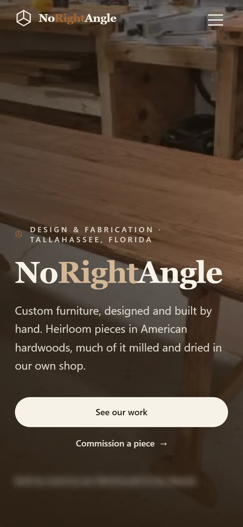 The NoRightAngle home page on a phone