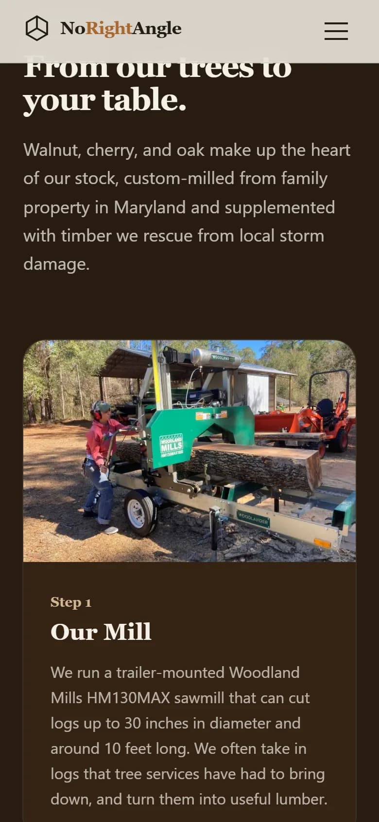 The sawmill step of the wood story on a phone